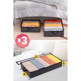 Serstil 3 Adet Antrasit Yatak Altı Baza Hurcu Fermuarlı Saklama Çantası 80 x 20 x 50 cm Toz Koruma