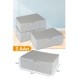 Serstil 3 Adet - Büyük Boy Baza Altı Antrasit Çizgili Hurç 62 X 46 X 22 Cm