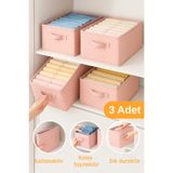 Serstil 3 Adet - Kıyafet Saklama Kutusu | Katlanabilir Dolap Içi Düzenleyici 45x25x20cm - Pembe Benekli
