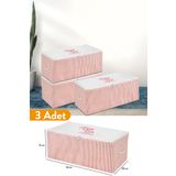 Serstil 3 Adet - Küçük Boy Baskı Detaylı Pembe Çizgili Hurç 52 X 28 X 21 Cm