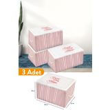 Serstil 3 Adet - Mini Boy Baskı Detaylı Pembe Çizgili Hurç 30 X 22 X 18 Cm