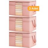 Serstil 3 Adet - Pencereli Kazak Kıyafet Hurcu 45 x 40 x 30 cm - Pembe Benekli - 50 x 45