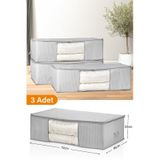 Serstil 3 Adet - Pencereli Mega Boy Baza Altı Gri Benekli Hurç 74 X 46 X 22 Cm Beyaz