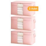 Serstil 3 Adet - Pencereli Yastık Yorgan Hurcu 75 x 40 x 40CM - Pembe Benekli