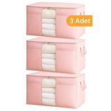 Serstil 3 Adet - Pencereli Yastık Yorgan Hurcu 75 x 40 x 40CM - Pembe Benekli