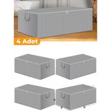 Serstil 4 Adet - Antrasit Çizgili Büyük Boy Baza Altı ve Çekyat Tipi Hurç 65 x 45 x 22 cm