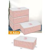 Serstil 4 Adet - Büyük Boy Baza Altı Pembe Çizgili Hurç 62 X 46 X 22 Cm