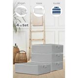 Serstil 4 Adet - Çekyat Baza Tipi Hurç - Baza Altı Büyük Boy Saklama Hurcu 64 x 45 x 22 cm - Gri