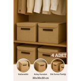 Serstil 4 Adet - Dolap İçi Düzenleyici Katlanır Kapaklı Saklama Kutusu 30x30x30cm - Jüt