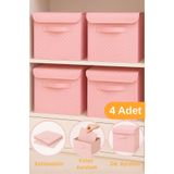 Serstil 4 Adet - Dolap İçi Düzenleyici Katlanır Kapaklı Saklama Kutusu 30x30x30cm - Pembe Benekli