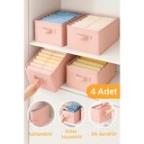 Serstil 4 Adet - Kıyafet Saklama Kutusu | Dolap Içi Düzenleyici 45x25x20cm - Pembe Puantiye