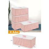 Serstil 4 Adet - Küçük Boy Baskı Detaylı Pembe Çizgili Hurç 52 X 28 X 21 Cm