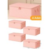 Serstil 4 Adet -Pembe Puantiyeli Büyük Boy Baza Altı ve Çekyat Tipi Hurç 65 x 45 x 22 cm