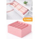 Serstil 5 Adet - 5 Bölmeli Dolap Ve Çekmece Içi Düzenleyici Saklama Kutusu Organizer - Pembe Benekli