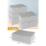 Serstil 5 Adet - Büyük Boy Baza Altı Antrasit Çizgili Hurç 62 X 46 X 22 Cm