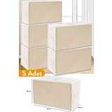Serstil 5 Adet - Büyük Boy Bej Çizgili Hurç - 74 X 46 X 46 Cm