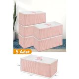 Serstil 5 Adet - Küçük Boy Baskı Detaylı Pembe Çizgili Hurç 52 X 28 X 21 Cm