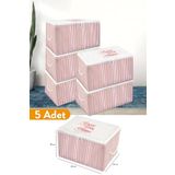 Serstil 5 Adet - Mini Boy Baskı Detaylı Pembe Çizgili Hurç 30 X 22 X 18 Cm