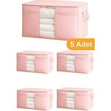 Serstil 5 Adet - Pencereli Yastık Yorgan Hurcu 75 x 40 x 40 cm - Pembe Benekli