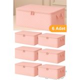 Serstil 6 Adet - Pembe Benekli Büyük Boy Baza Altı ve Çekyat Tipi Hurç 65x45x22 cm