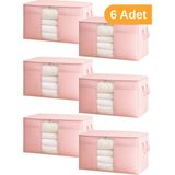 Serstil 6 Adet Pencereli Yastık Yorgan Hurcu 75 x 40 x 40 cm Pembe Benekli Modern Saklama Çözümü