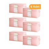 Serstil 6 Adet - Pencereli Yastık Yorgan Hurcu 75 x 40 x 40 cm - Pembe Benekli