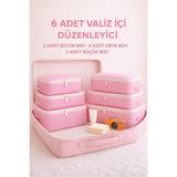 Serstil 6 Parça Bavul Organizer Filesiz Hurç Seti – Valiz İçi Düzenleyici Hurç ve Çanta Takımı-Pembe Benekli