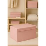Serstil Orta Boy Kapaklı Kutu Hurç Kıyafet Battaniye Saklama Kutusu Organizer 50x40x30 Cm - Pembe Benekli Pembe Puantiye