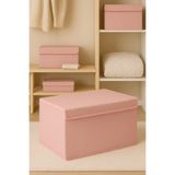 Serstil Orta Boy Kapaklı Kutu Hurç – Kıyafet Battaniye Saklama Kutusu Organizer 50x40x30 cm - Pembe Benekli