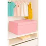 Serstil Pembe Puantiyeli Sert Karton Destekli Kapaklı Hurç Saklama Kutusu 65x45 cm