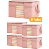 Serstil Pencereli Kazak Kıyafet Giysi Hurcu 5 Adet 45 x 40 x 30 cm Pembe Benekli Dayanıklı