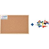 Sert Kırtasiye Sert Mantar Pano 30 x 45 cm Ahşap Çerçeve ile 1 Adet Renkli Harita Çivisi