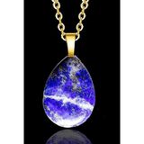 Sertifikalı 24k Altın Kaplama Damla Kesim Lapis Lazuli Taşı Kolye