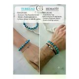 Sertifikali 8 Mm Zirkon Taşi, Turkuaz, Hematit Doğal Taş Bileklik
