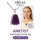 Sertifikalı AAA+ Ametist Taşı Kolye – Beşgen Model, Gümüş Aparatlı