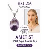 Sertifikalı AAA+ Oval Ametist Taşı Kolye - Gümüş Aparatlı Stresi Azaltır ve Zihni Arındırır