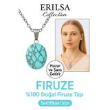 Sertifikalı AAA+ Oval Firuze Turkuaz Taşı Kolye - Gümüş Aparat Nazara Karşı Koruma ve Huzur Sağlar