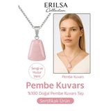Sertifikalı AAA+ Pembe Kuvars Taşı Kolye – Beşgen Model, Gümüş Aparatlı