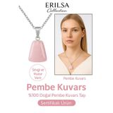 Sertifikalı AAA+ Pembe Kuvars Taşı Kolye – Beşgen Model, Gümüş Aparatlı