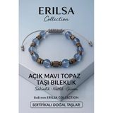 Sertifikalı Açık Mavi Topaz Doğal Taş Bileklik - 8X8 Mm Arınma Huzur Ve Denge Enerjisi Taşı
