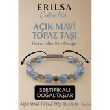 Sertifikalı Açık Mavi Topaz Doğal Taş Bileklik - 8X8 Mm Netlik Huzur Güven Enerji Taşı