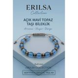 Sertifikalı Açık Mavi Topaz Doğal Taş Bileklik - 8X8 Mm Sakinlik Netlik Ve Güven Enerjisi Taşı
