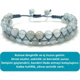 Sertifikalı Akuamarin Doğal Taş 6mm Çift Sıra Doğal Taş Makrome Bileklik Ayarlanabilir Ölçü - Standart