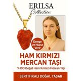 Sertifikalı Altın Kaplama Ham Doğal Kırmızı Mercan Kolye – Tutku, Enerji ve Dişil Gücü Yükseltir