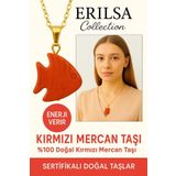 Sertifikalı Altın Kaplama Penguen Model Kırmızı Mercan Kolye – Sadakat, Enerji ve Cesaret Taşı