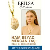 Sertifikalı Altın Renkli Ham Beyaz Mercan Taşı Kolye – Saflık, Huzur ve Spiritüel Koruma