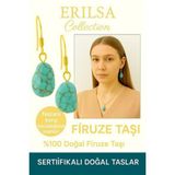 Sertifikalı Altın Renkli Ham İşlenmemiş Firuze Taşı Küpe – Koruma, Şans ve Ruhsal Denge Taşı