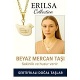 Sertifikalı Altın Renkli Kuş Model Beyaz Mercan Kolye – Huzur ve Özgürlüğün Simgesi