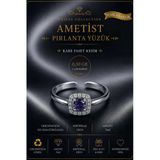 Sertifikalı Ametist Taşı Pırlanta Model Kare Faset Kesim 1,50 Karat 925 Ayar Gümüş Yüzük