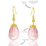 Sertifikalı Amorf Model Ham Pembe Kuvars Taşı Küpe - Gold Renkli